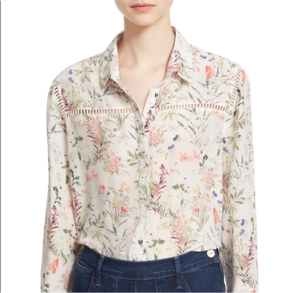 The Kooples Floral Button-Up Blouse in Ivory size XXS  ( fits a S) runs large